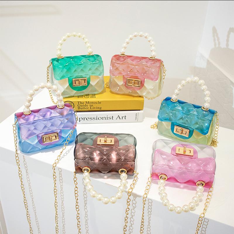 Kawaii Crossbody Bag Cartoon Cute Girls Fashion Mini Chain Pearl Handbag Sweet Princess Jelly Pack Party Coin Purses Gift