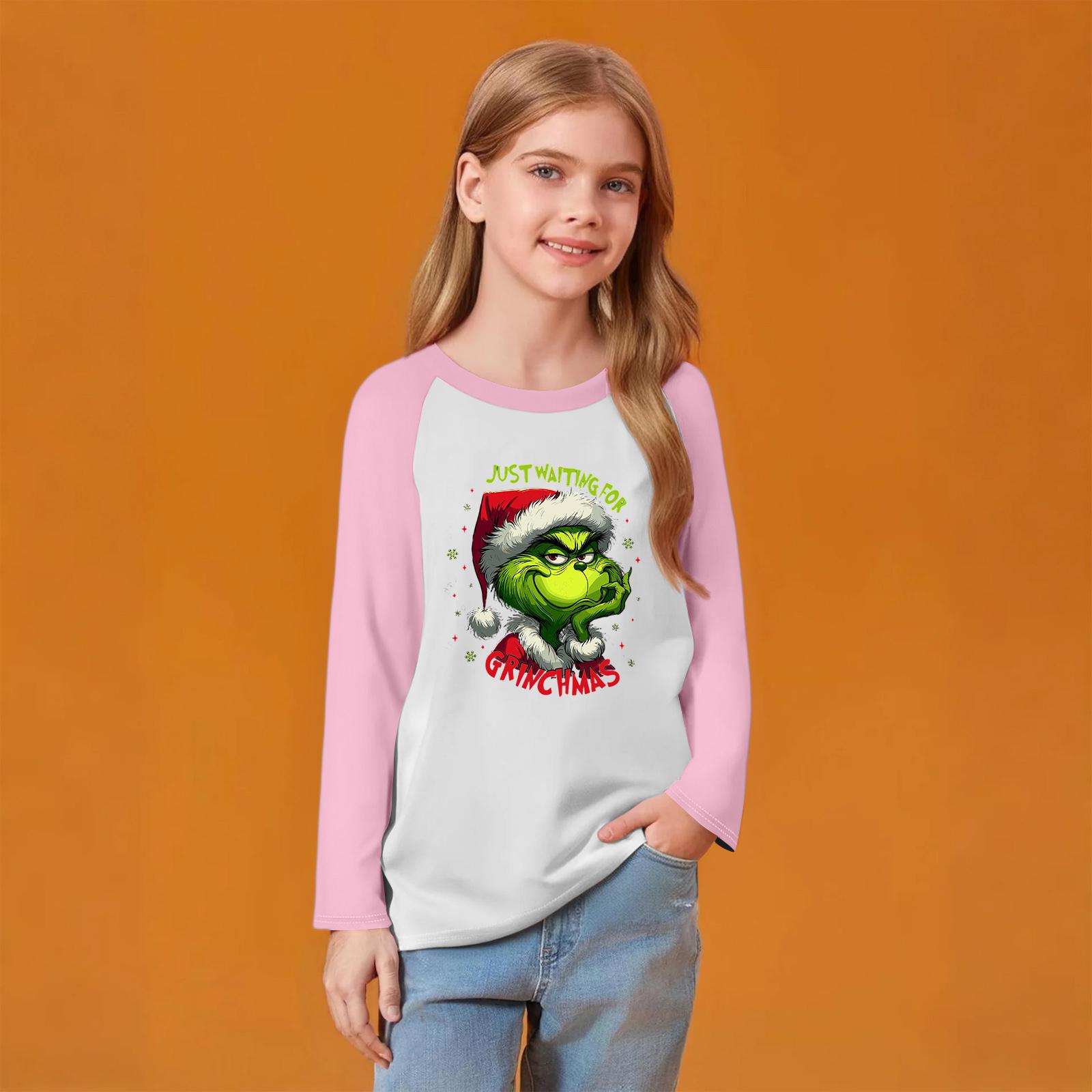 

Kids Fashionable Comfortable Christmas Print Neck Pullover Long Sleeve Top 120 рожевий