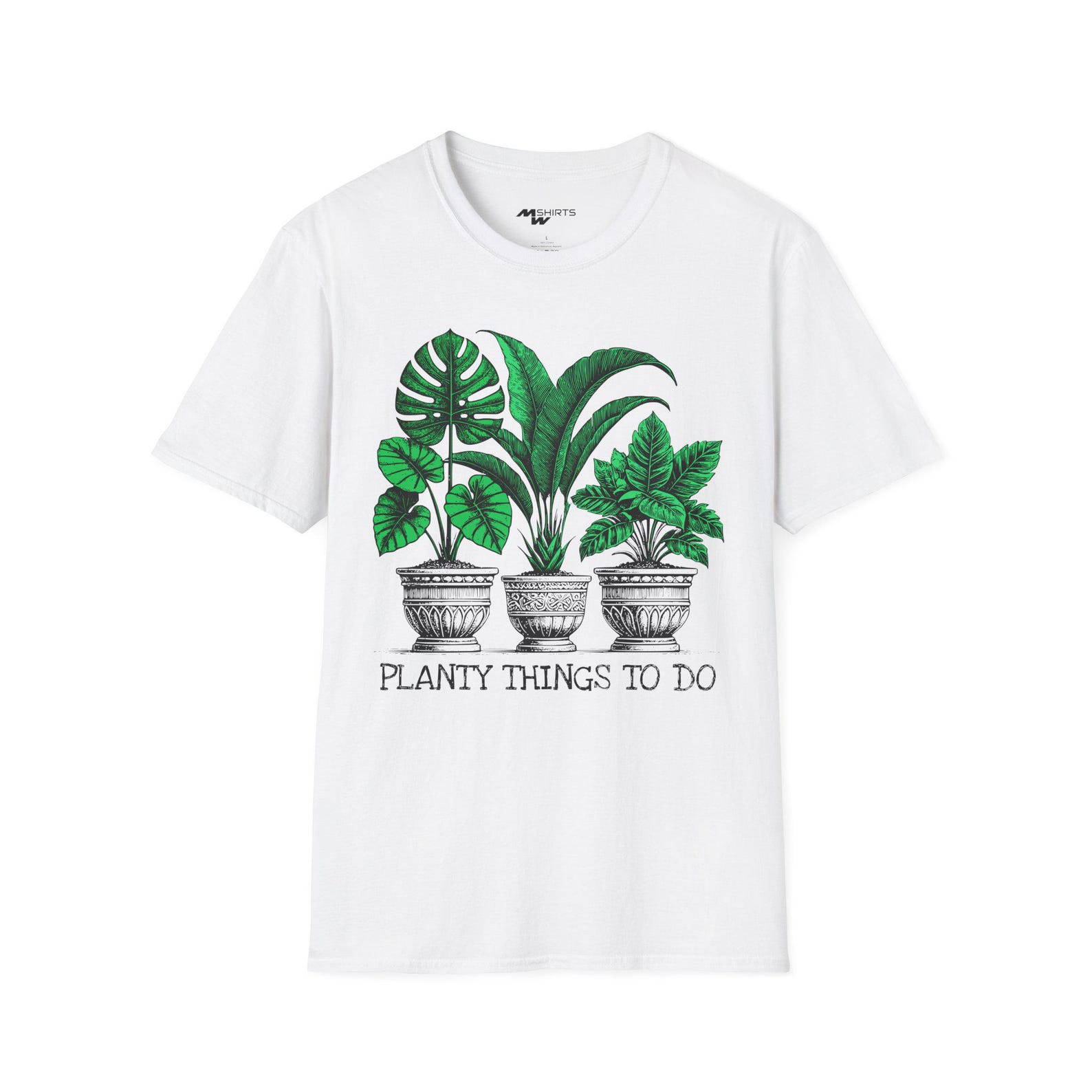 Botanical Engraved T-Shirt: Tropical Plants Graphic Tee L