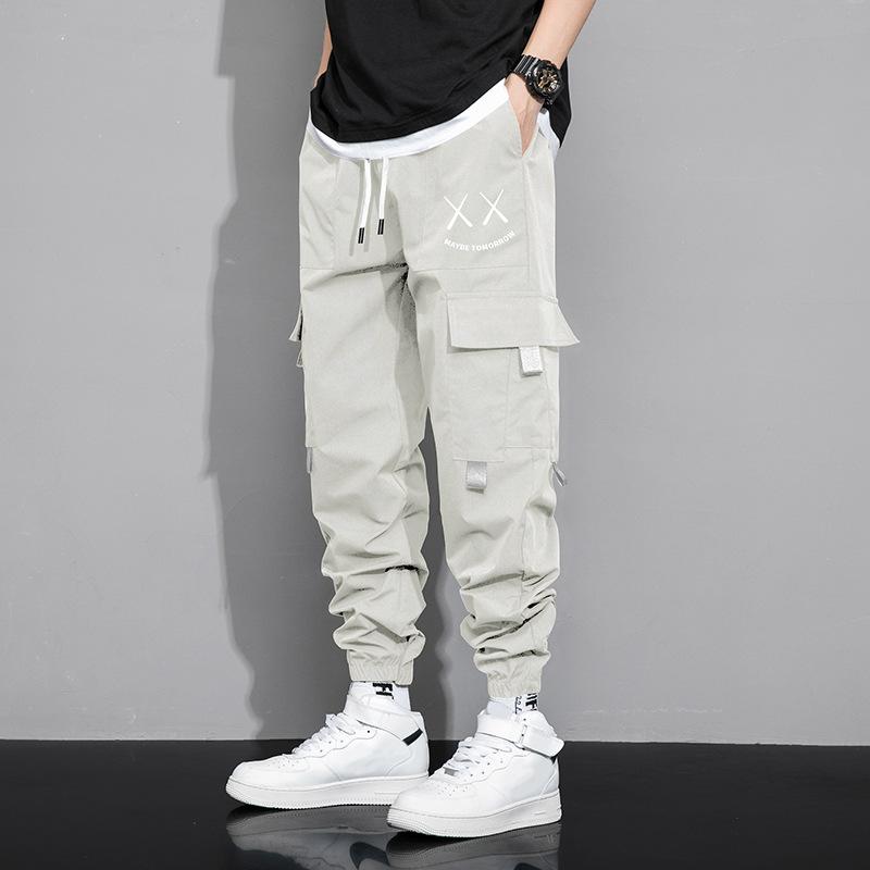 Mode Druck Buchstaben Große Tasche Herren Cargohose Klassisch Locker Kordelzug Taille Street Casual Männlich Hübsche Hose