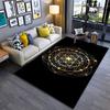 Area Rug, Golden Sacred Geometry Flower of Life Sparkles Black Print, Meditation Room Decor, Non-Slip Mat
