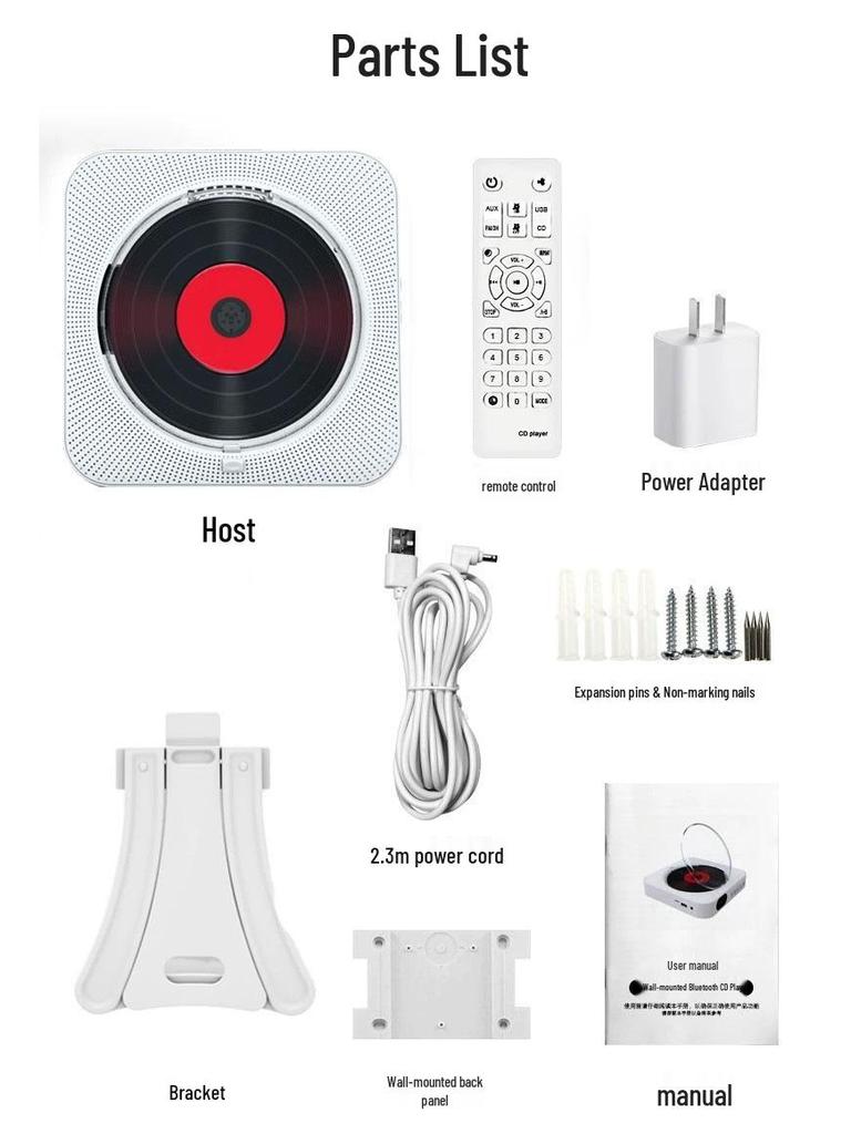 Portable Wall-Mounted Bluetooth CD Player with Dual Speakers for Students