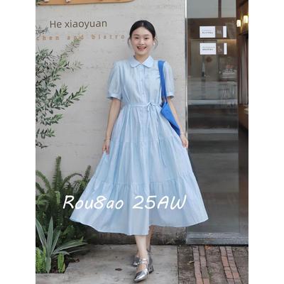 Women's Clothing, Gentle and Elegant Blue Dress, 2026 Style, Long Dress for Curvy Women That Hides the Body Shape and Makes Them Look Slimmer