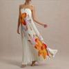 New European and American Printed Tube Top Loose Heavy Industry Pleated Long French Dress