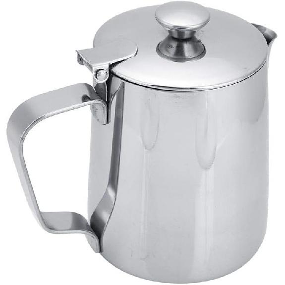 Stainless Steel Coffee Cup Mug Milk Frothing Pitcher Jug with Lid for Latte Coffee Art for Office Kitchen with handle(350mL)