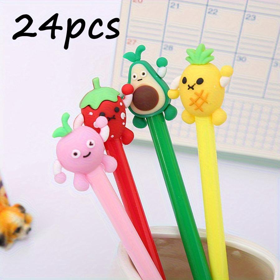 24pcs 0.5mm Cute Fruit Peach, Avocado Shaped Gel Pen Creative Silicone Head Stationery Silicone Head Gel Pen Signature Pen
