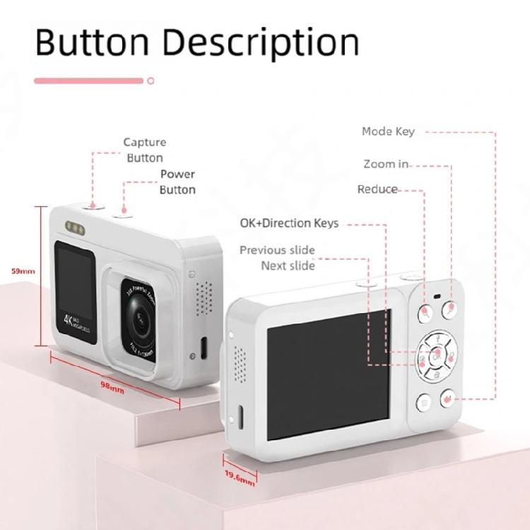 Travel Camera 4K Resolution 64MP Sensors Double Screens 18x Optical Zooming Rechargeable Battery For Adventure Enthusiasts