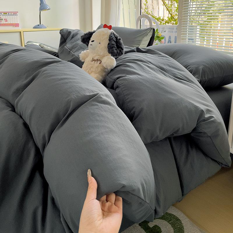 Class A Maternal And Infant Grade Solid Color Four-Piece Set Washed Cotton Double Quilt Cover Dormitory Bed Sheet 3Pcs Set Bed Hat Quilt Cover