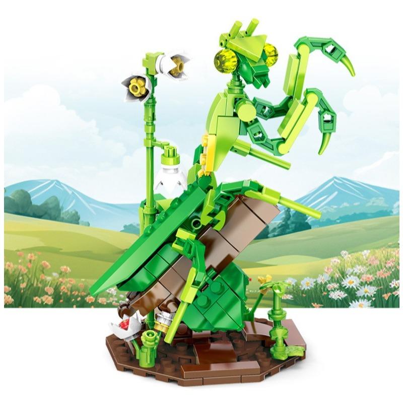 Children's Building Block Toy Simulated Snail Mantis Bee Butterfly Flowers Plants Insects Series Puzzle Set Decoration Gift
