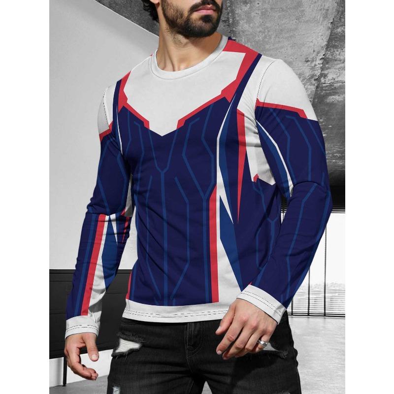 Men's 3D Printed Crew Neck Long Sleeve T-Shirt Fashion Versatile Trend Breathable Casual