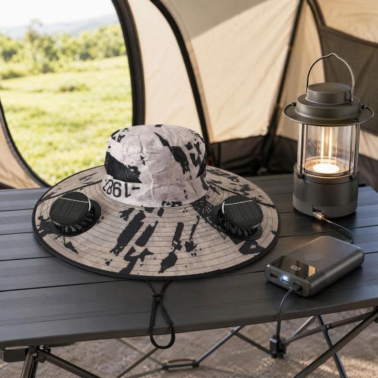 Cappello a tesa larga con doppia ventola, Cappello parasole ricaricabile solare e USB con batteria grande, Cappello ventilato estivo da esterno per Pesca Escursionismo Giardinaggio