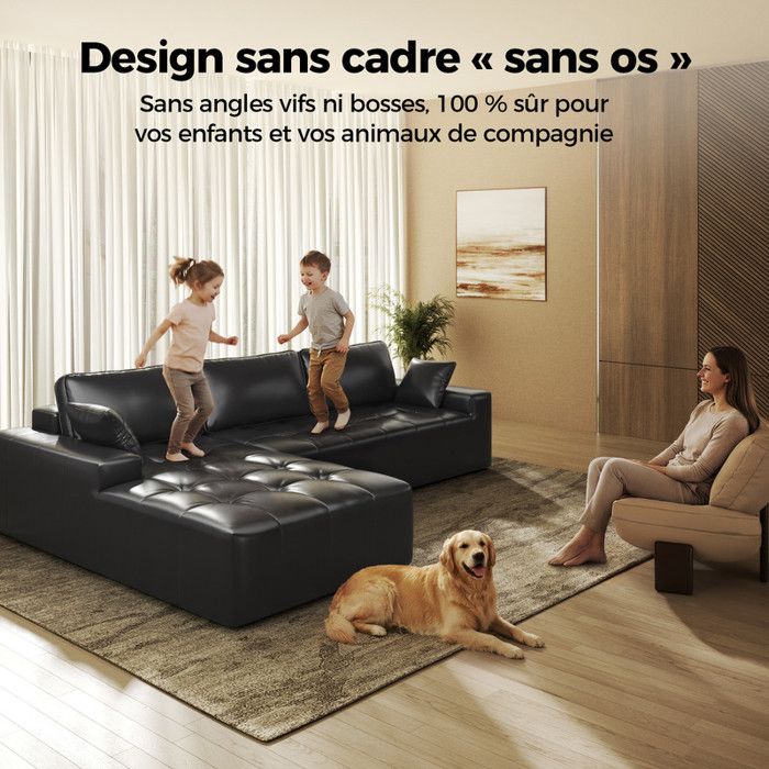 Left Corner Sofa 263x171x 59cm 4 Seats, Free Combination, Without Assembly L-shaped Sofa with Chaise Longue Black In Faux Leather