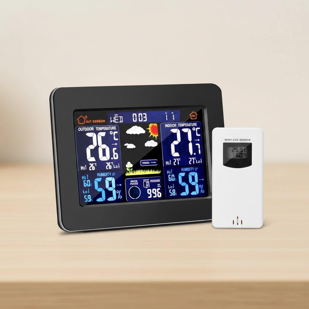 

Wireless Digital Weather Station Color Forecast Clock with Outdoor Sensor Temperature Humidity Monitor for Indoor Outdoor Use чёрный