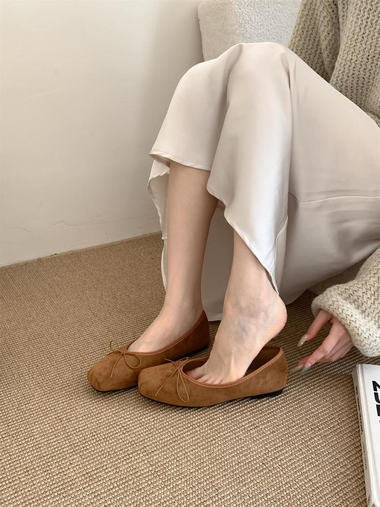 French flat bottom light mouth ballet silver single shoes women's autumn new models Jue Jue Zi foreign style bow lazy ladyshoes