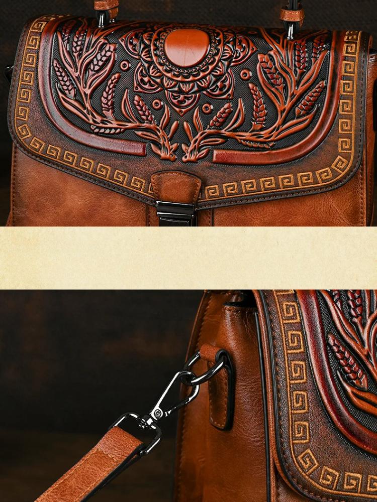 Johnature Borsa da donna in pelle goffrata fatta a mano, borsa vintage, borse a tracolla e a spalla versatili