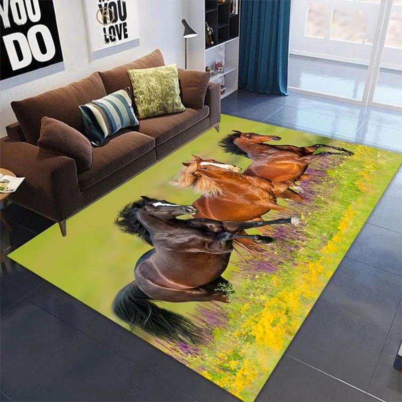 3D Printed Horse Carpets Kids Bedroom Large Animal Area Rugs for Living Room Anti-slip Child Game Soft Floor Mat Home Decoration