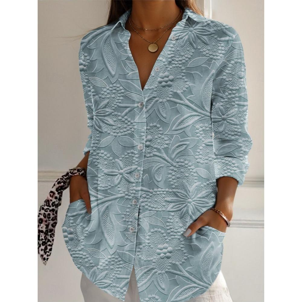 Damenbluse Geblümt Aktiv Stilvoll Knöpfe Bluse Reverskragen Bluse Damen Langarmshirts Damenbekleidung Weibliche Kleidung