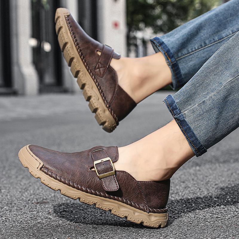 Men's Casual Leather Sneakers Handmade Outdoor Low-top Shoes