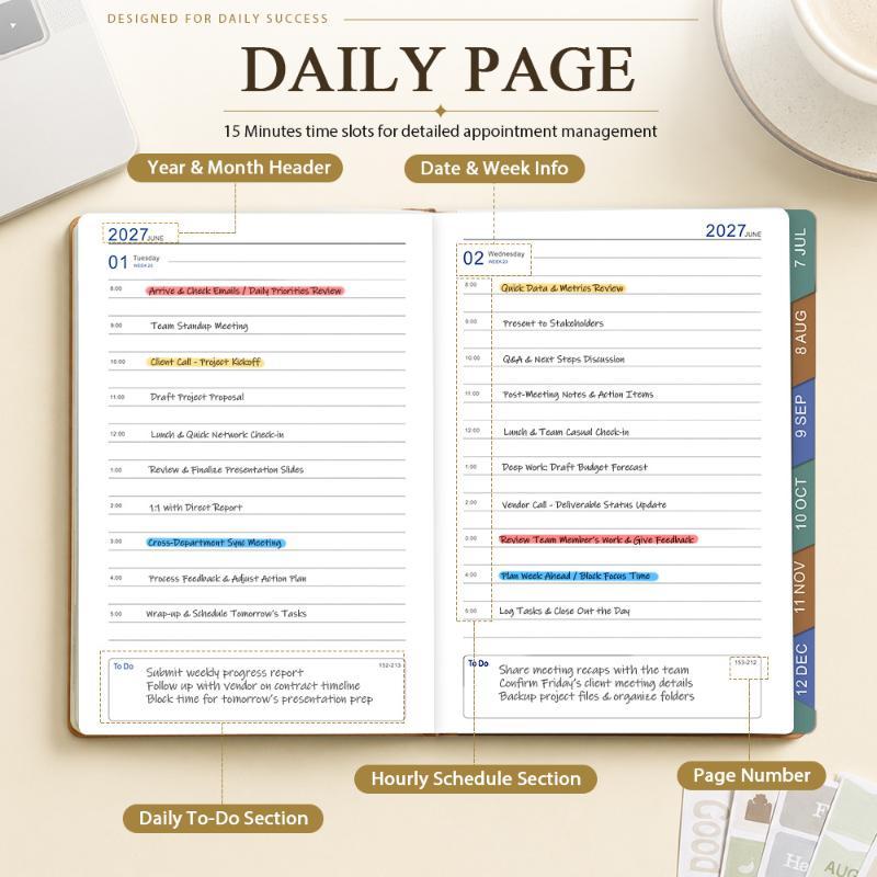 2027 A5 English Schedule Planning Notebook Efficiency Agenda Planner Notepad Ideal Gift for Students Colleagues Business Partners