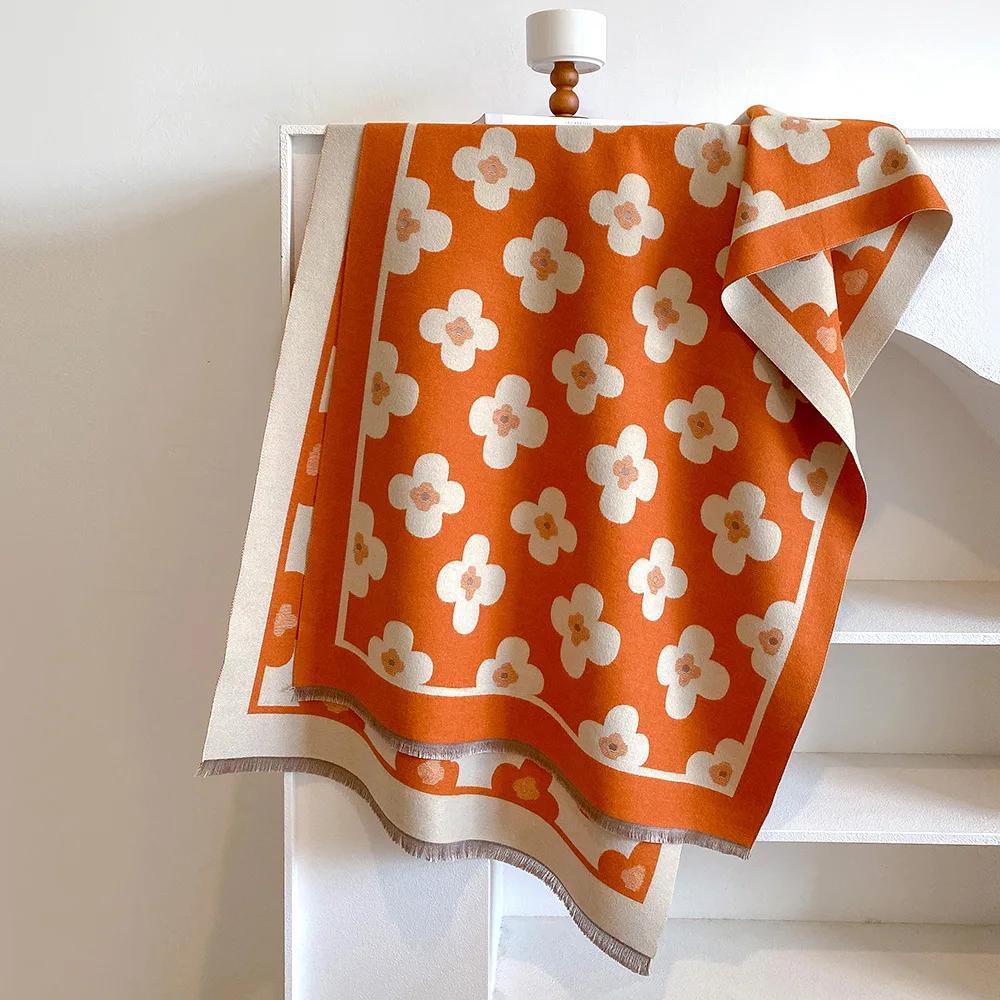Winter Women's Scarf Luxury Design Double sided Cashmere Feel   Flower Warm Scarf Shawl Women's scarf winter