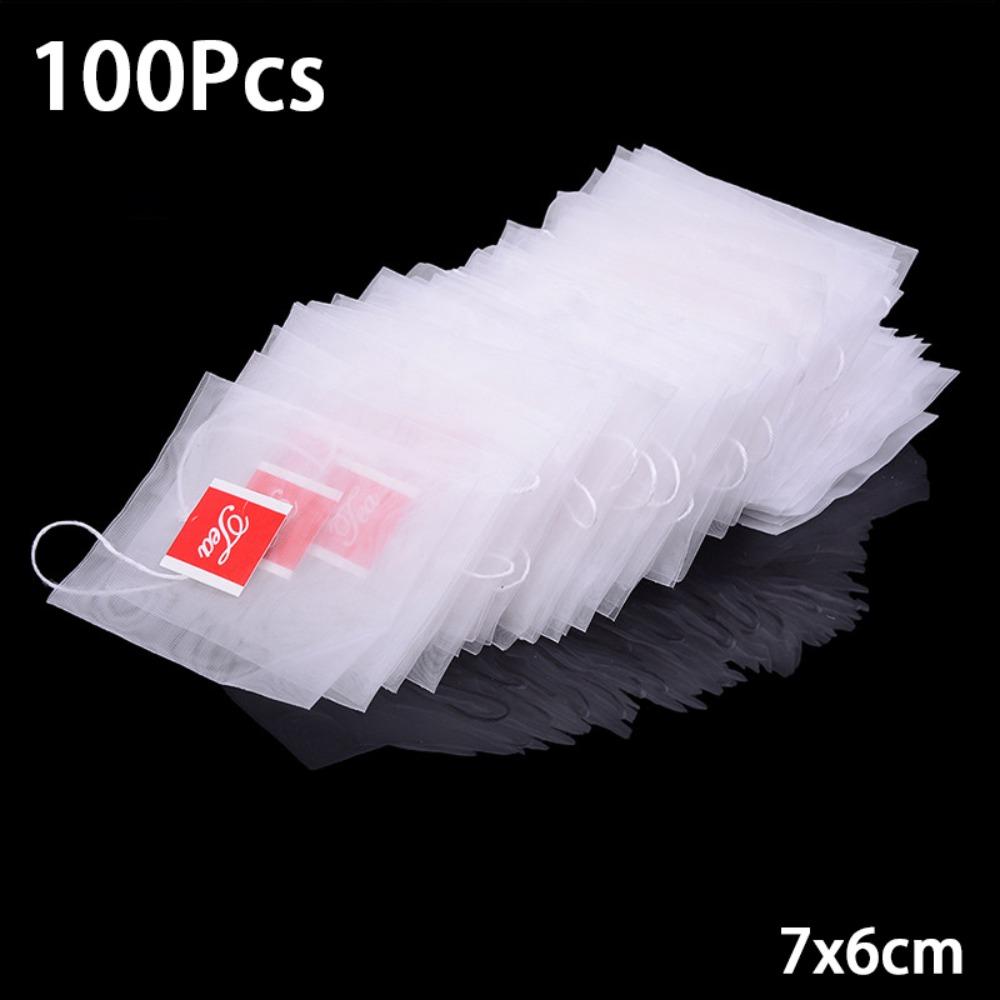 100Pcs Portable Transparent Disposable Transparent Teabags with String Nylon Empty Tea Bags Heat-sealable Filter Bag