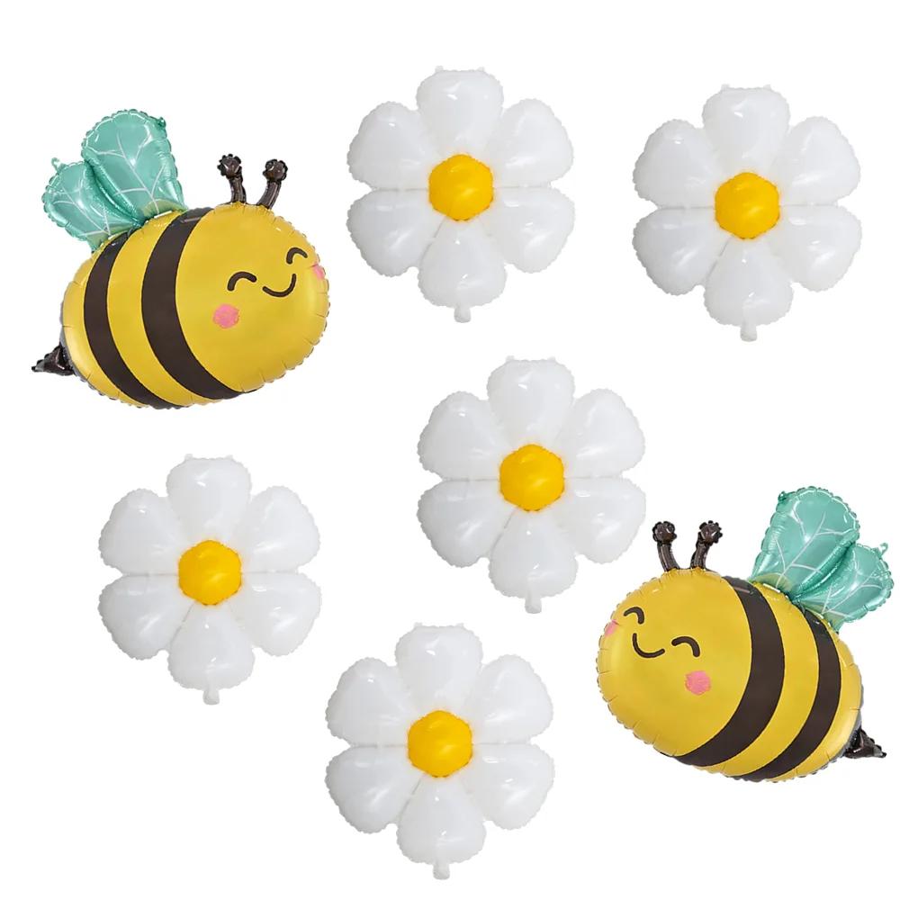 Large Bee White daisy flower foil balloon for children's birthday graduation Mother's Day party decoration Plumeria Helium Ball