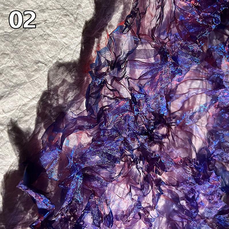 Organza s gradientním barevným přechodem, plisovaná, malý mačkaný vzhled, látka na oděvy, výloha, jevištní pozadí, svatební dekorace, designová látka