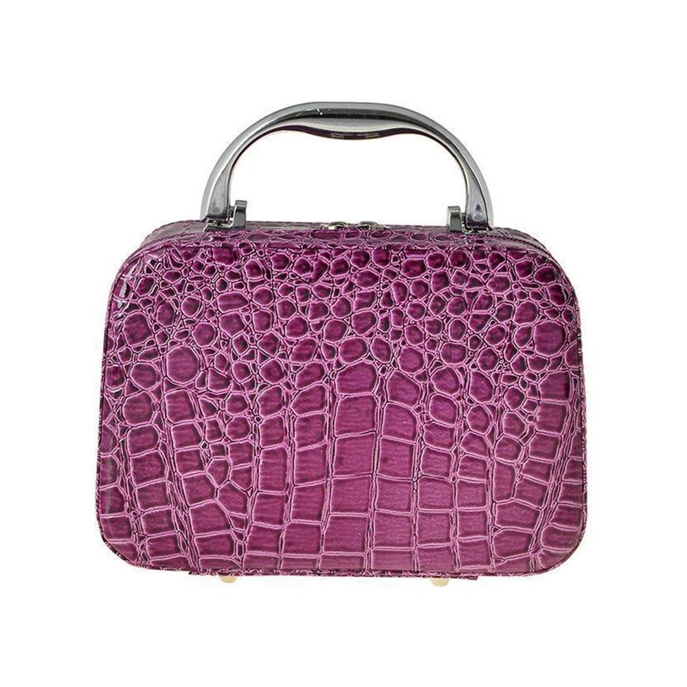 

Stone Patterned Cosmetic Case With Mirror Multi-Functional Storage Box Wash Bag Large Capacity Square Makeup Pouch Ladies фиолетовый