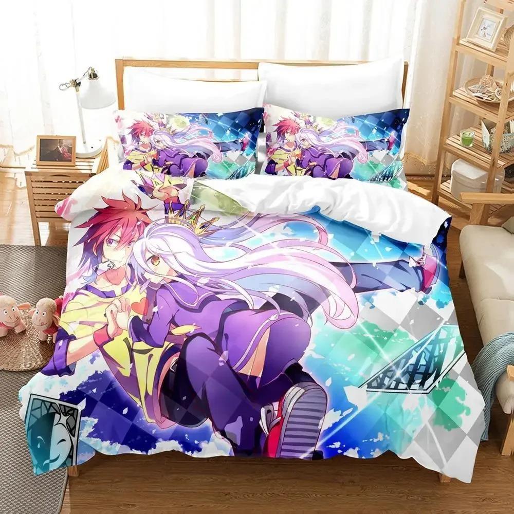 Cozy Durable Single Twin Full Queen King New Game No Life Sora and Shiro Size Bed Adult Kid Bedroom Sets Quilt