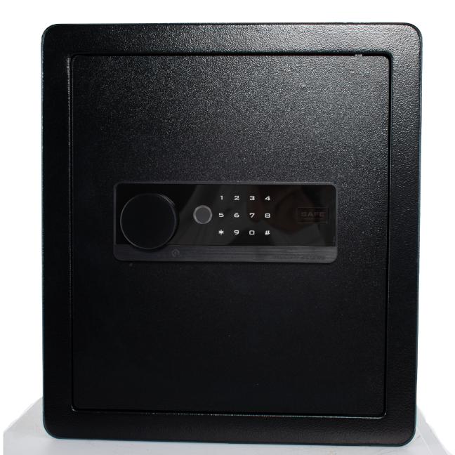 Pancerny domowy sejf biometryczny na odcisk palca 40x36x30 cm czarny