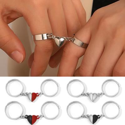 1 paio di anelli per coppie di metà cuore d'amore Anelli aperti punk magnetici di San Valentino