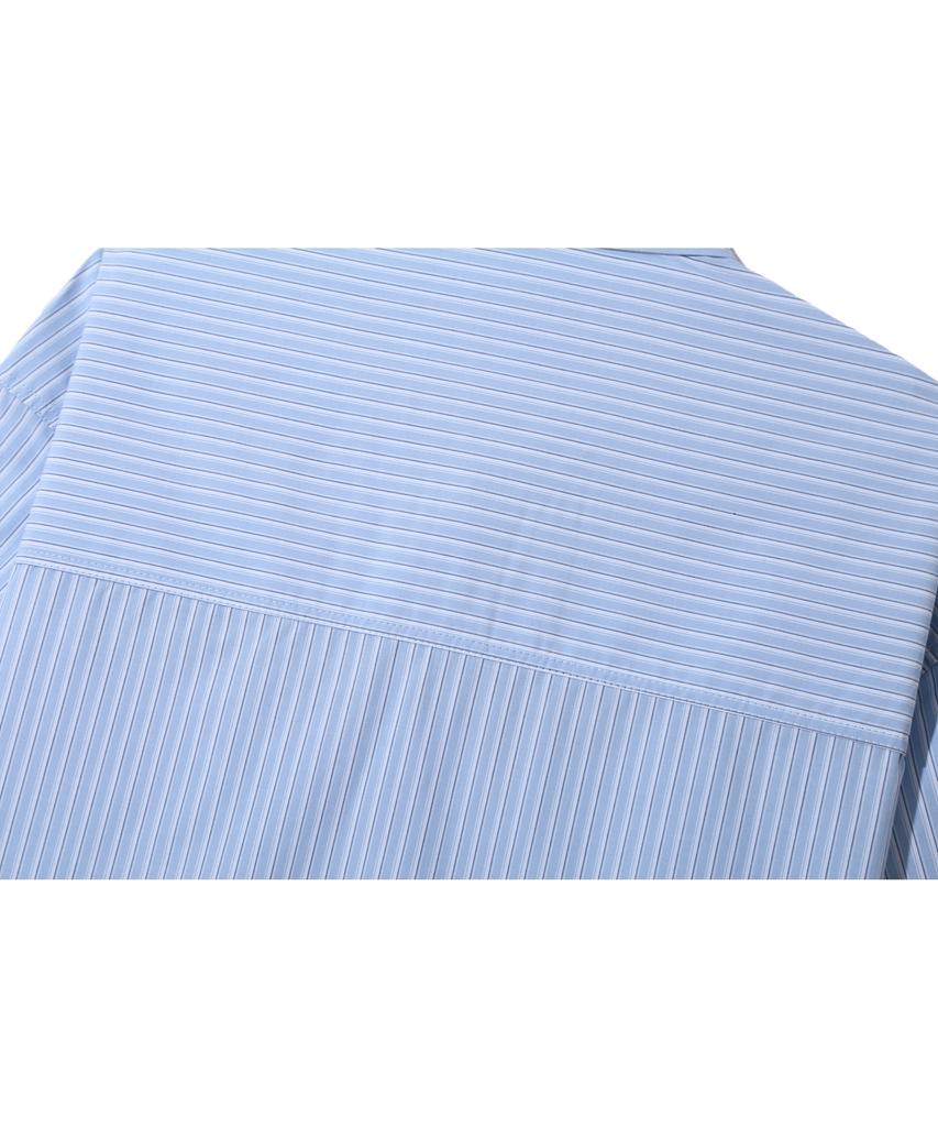 BASEMOMENT Hidden Pocket Striped Crop Half Shirt Sky Blue