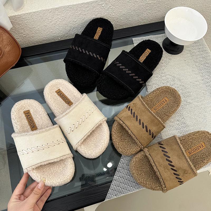 Maillard shoes drag thick soles with fluffy slippers women's shoes wear 2025 autumn new one-pedal lazy shoes