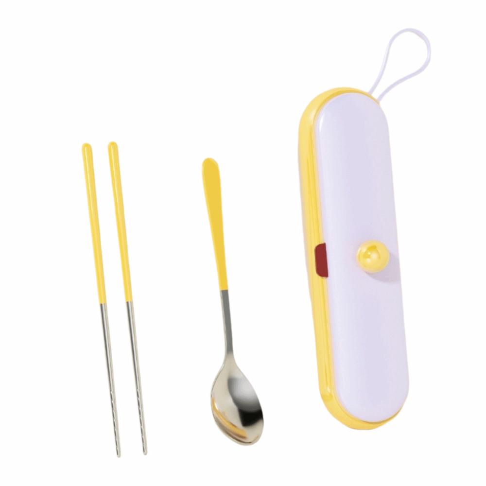 Cartoon Pattern Chopsticks Three-piece Set Stainless Steel Fork Dining Utensils Kit  Outdoor Dining