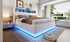 LED Gestoffeerd Bed 180 x 200 cm, Gestoffeerd Opbergbed met USB-oplaadpoort en Hydraulische Opbergruimte, Huidvriendelijke Linnen Stof, Beige