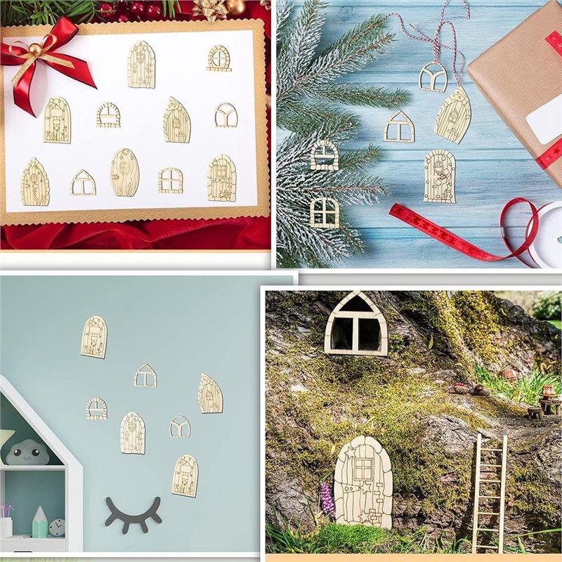 A60zfairy Door Mini Wooden Garden Doors 64 Pcs Unfinished DIY Craft Fairy House Kit Unpainted Wood Miniature Blank Windowmay