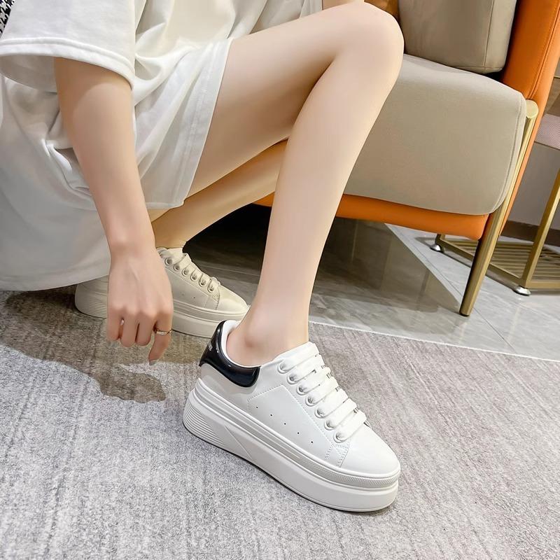 Full Cowhide Inner Height Increase Leather Little White Shoes Women's Thick Baseplate Shoes Small Breathable Board Shoes Muffin Sneakers