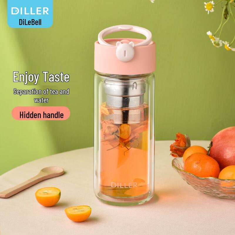 Dilebel Portable Tea Separation Double-Layer Glass Bottle
