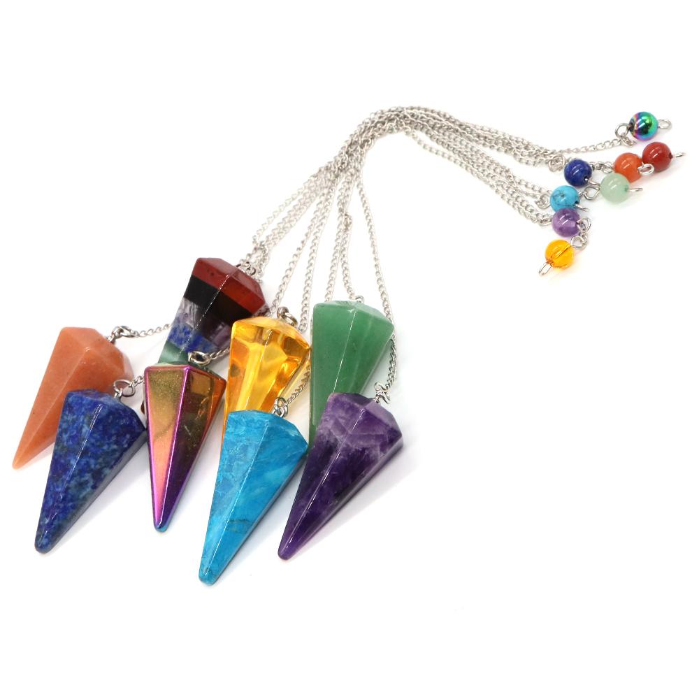 Natural Stone Quartz Agates Pendant Reiki Healing Crystal Cone Amethyst Charm Gems Pendulum Chakra Wicca For Divination Dowsing 1pc