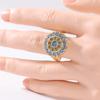 Exquisite Inlaid Sea Blue CZ Women's Ring Trendy Gold Color Geometry Daily Wear Party Jewelry Anniversary Gift