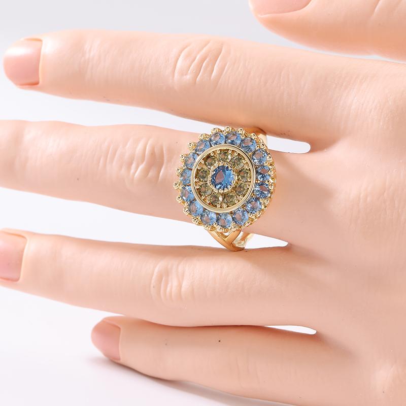 Exquisite Inlaid Sea Blue CZ Women's Ring Trendy Gold Color Geometry Daily Wear Party Jewelry Anniversary Gift