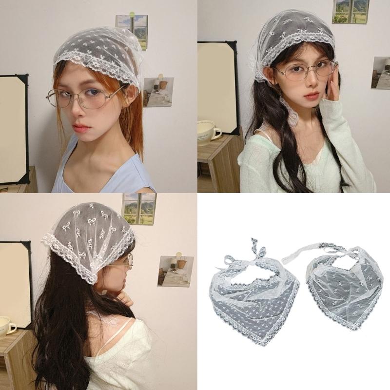 Stylish Lace Headwrap Triangular Hair Scarf Elegant Bandanas Headscarf for Women Music Festival Photo Head Accessories