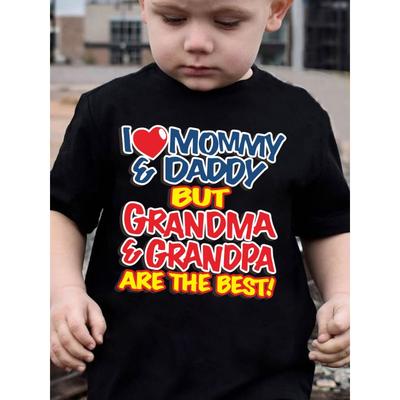 Europäische Größen Sommer Jungenmode Kurzarm "Ich liebe Mama & Papa, aber Oma & Opa sind die Besten" Buchstaben-Elemente Serie Druck Lässiges Oberteil