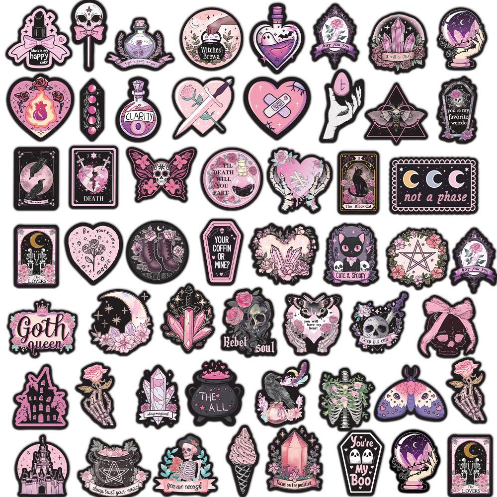 50 Creative Black Pink Gothic Retro Stickers for Phone Cases and DIY Decorations