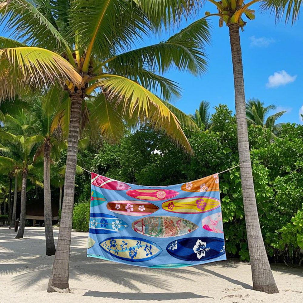 Hawaiian Surfboard Beach Towel Quick Drying Travel Towel Unisex Soft Comfortable Quick Dry Portable for Men Women Beach