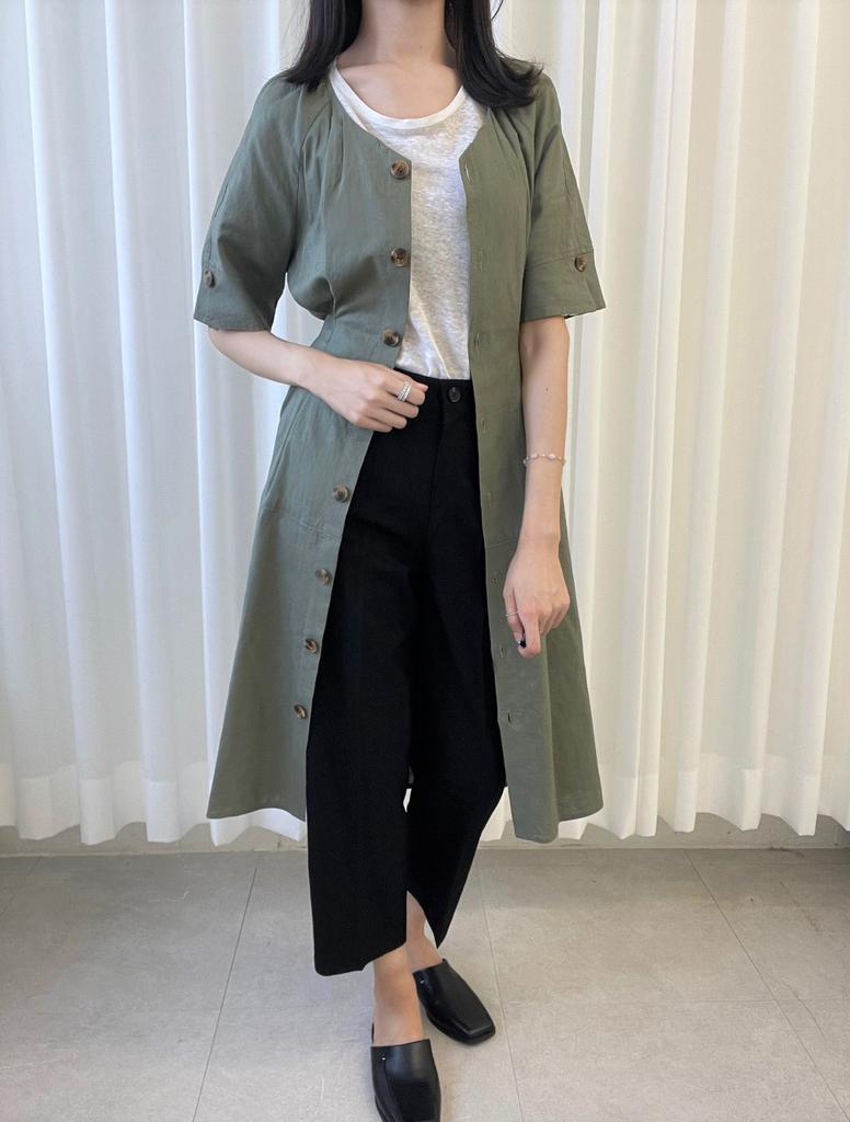 Olgangdijainseutyudio Open-Faced Linen Belted Dress