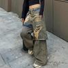 American retro large size washed and old two-piece jeans women's street design loose straight drop trousers tide