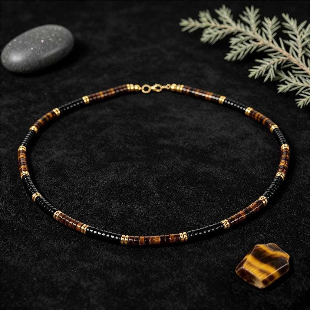 Retro tiger's eye stone black agate beaded collarbone chain European and American neutral wind handmade necklace