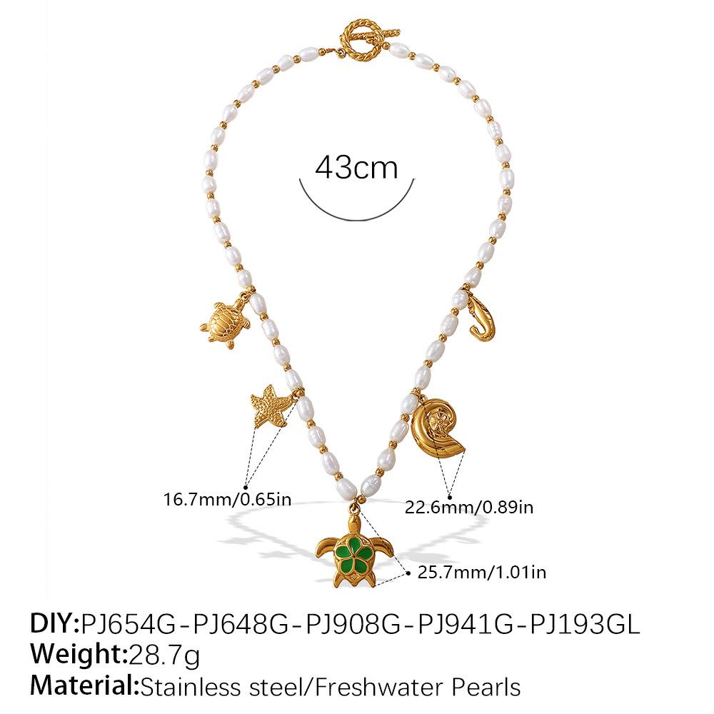 Bohemian Vacation Freshwater Pearl Marine Life Pendant Necklace Gold Plated Fashion Jewelry Women