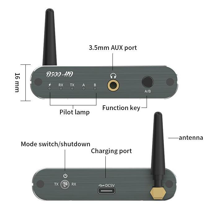 Ricevitore trasmettitore audio Bluetooth aptX HD/LL, adattatore wireless per musica Hi-Fi di qualità CD, multipunto, AUX da 3,5 mm, tipo C